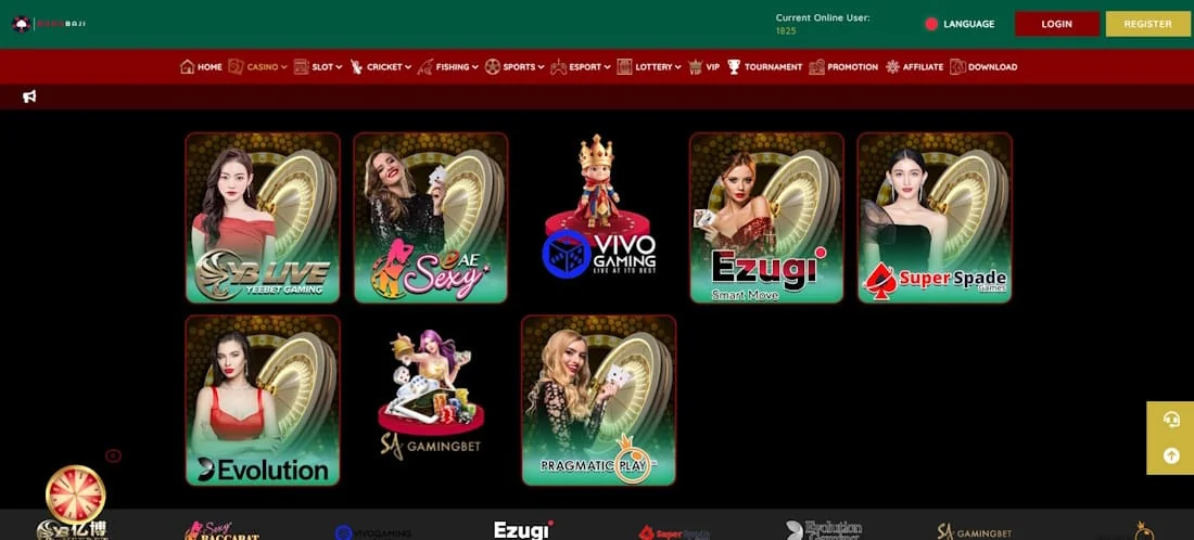 Mamabaji casino interface with bonuses and promotions overview